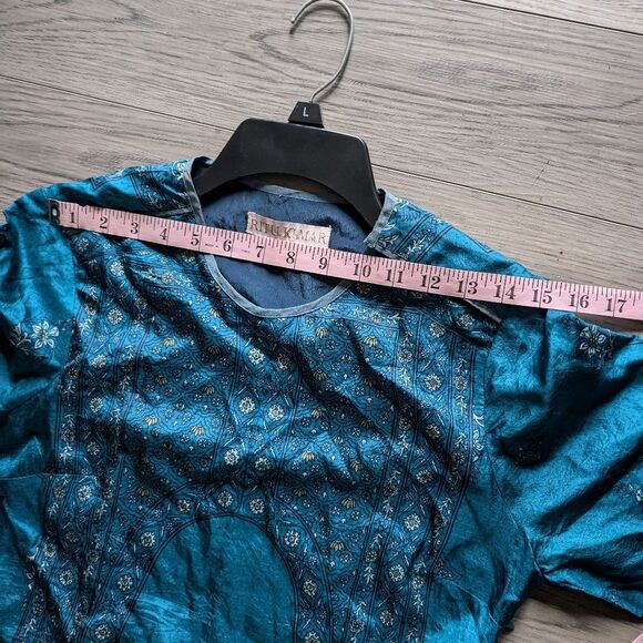 Ritu Kumar 100% Silk Paisley Floral Indian Blue Dress Size Large - Picture 10 of 10